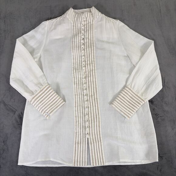 Soft Surroundings Tops - NWOT Soft Surroundings White/Tan Buttonfront Lace/Crocheted Button Blouse Small